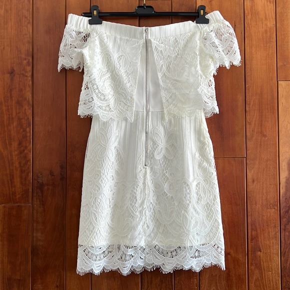 Off The Shoulder White Lace Mini Dress - Picture 2 of 10
